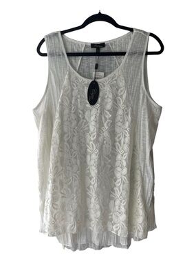 Cupio Womens White Viscose Blend Lace  Sleeveless Tank Top 1X NWT Reaortwear